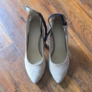 BCBGeneration Tan Suede Heels with Black Strap